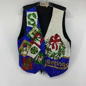 Vintage Ana Moro Sz Large Ugly Christmas Sequin Vest